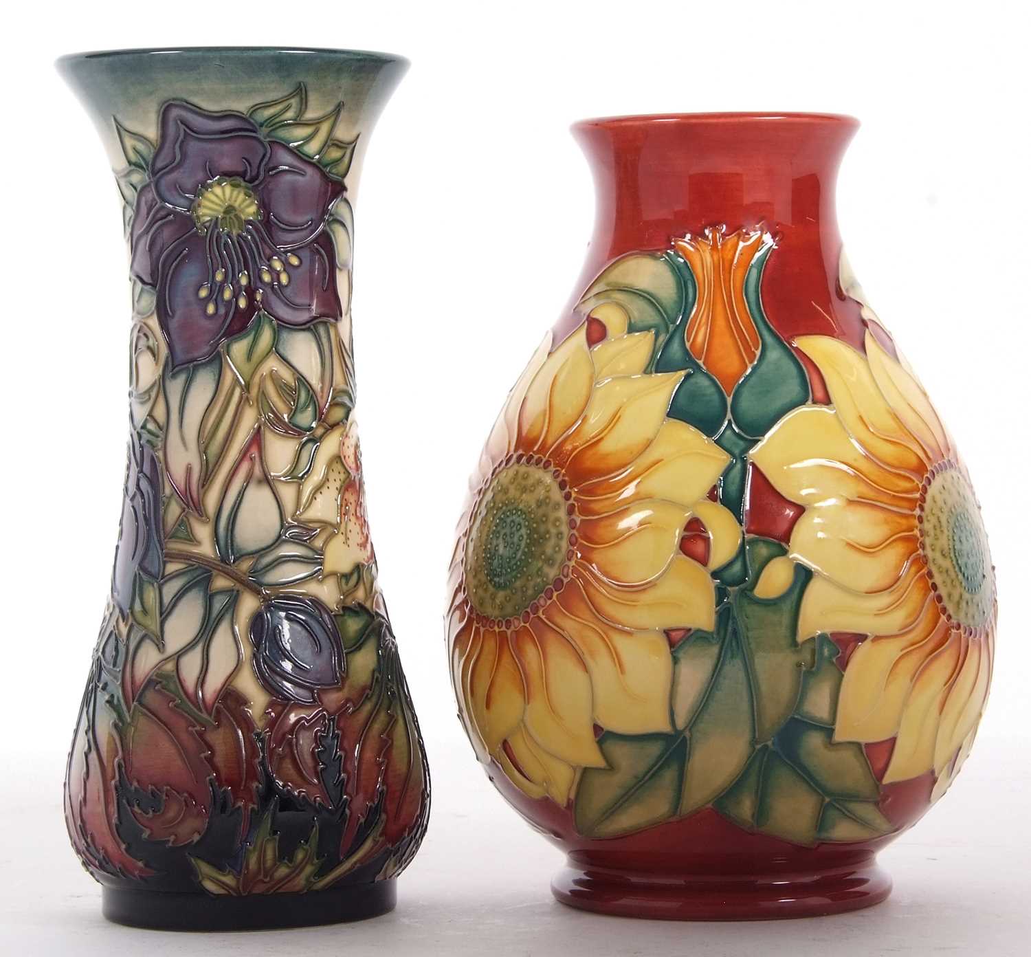 Two Moorcroft vases with modern designs, the first of baluster shape with sunflower design, and - Image 4 of 6