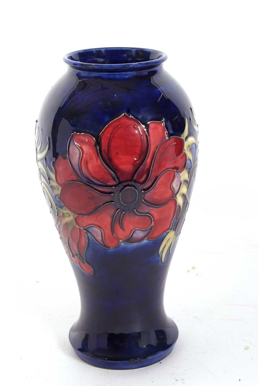 A large Moorcroft vase of baluster form, circa 1950's, the blue ground with two blind anemone - Image 2 of 4