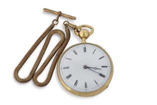 A gilt case Verge pocket watch featuring a quarter repeater, circa 1820, it has a key wound