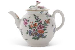 A Worcester teapot and cover with European style flower decoration, circa 1765, 13cm high