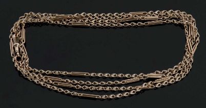A 9c fancy link necklace, with integrated tag at one end stamped '9c' with lobster clasp stamped