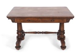 A William IV or early Victorian rosewood centre table, the rectangular top with rounded corners over
