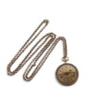A Boubon a Paris mid grade yellow metal fob watch with chain, the pocket watch has a seed pearl