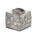 Archibald Knox for Liberty & Co, a pewter biscuit box and cover No 0149, cast with square florets