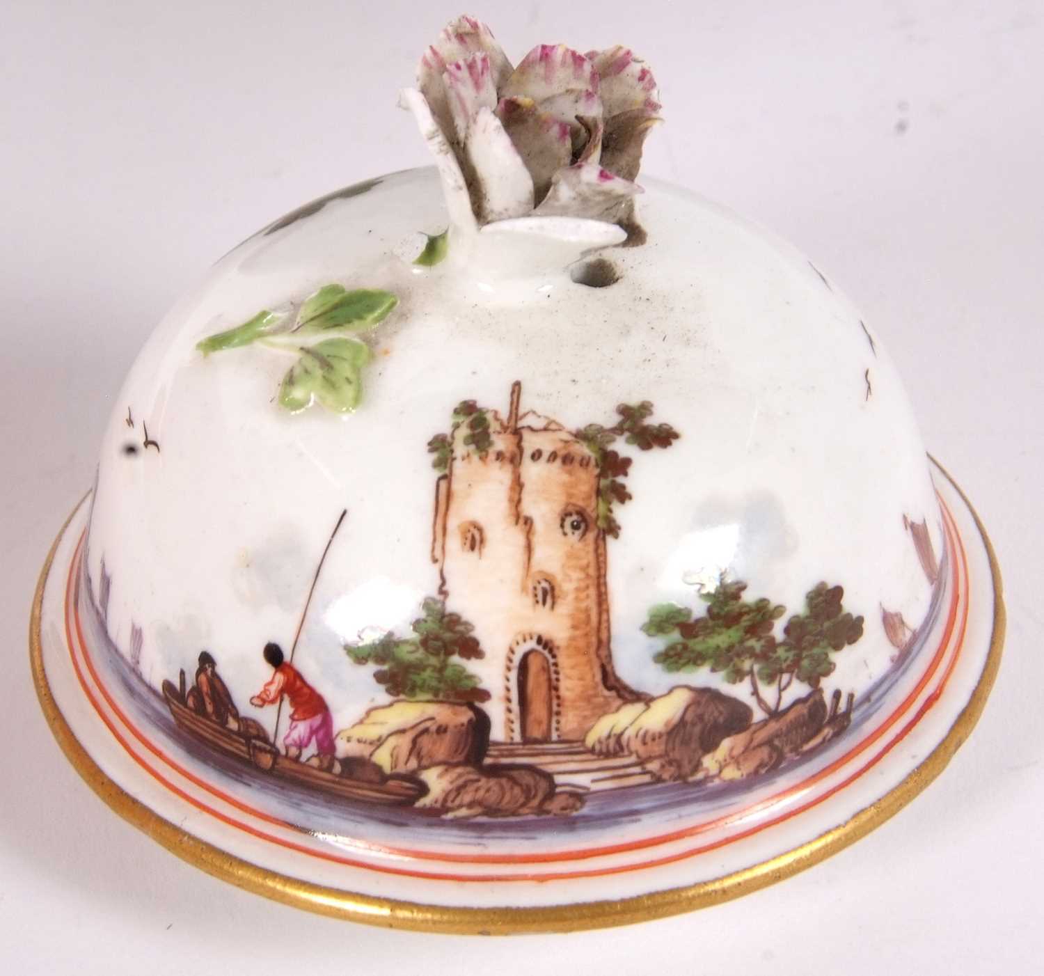 A Meissen coffee pot circa 1740, finely painted with harbour scenes in typical style with double red - Image 7 of 8