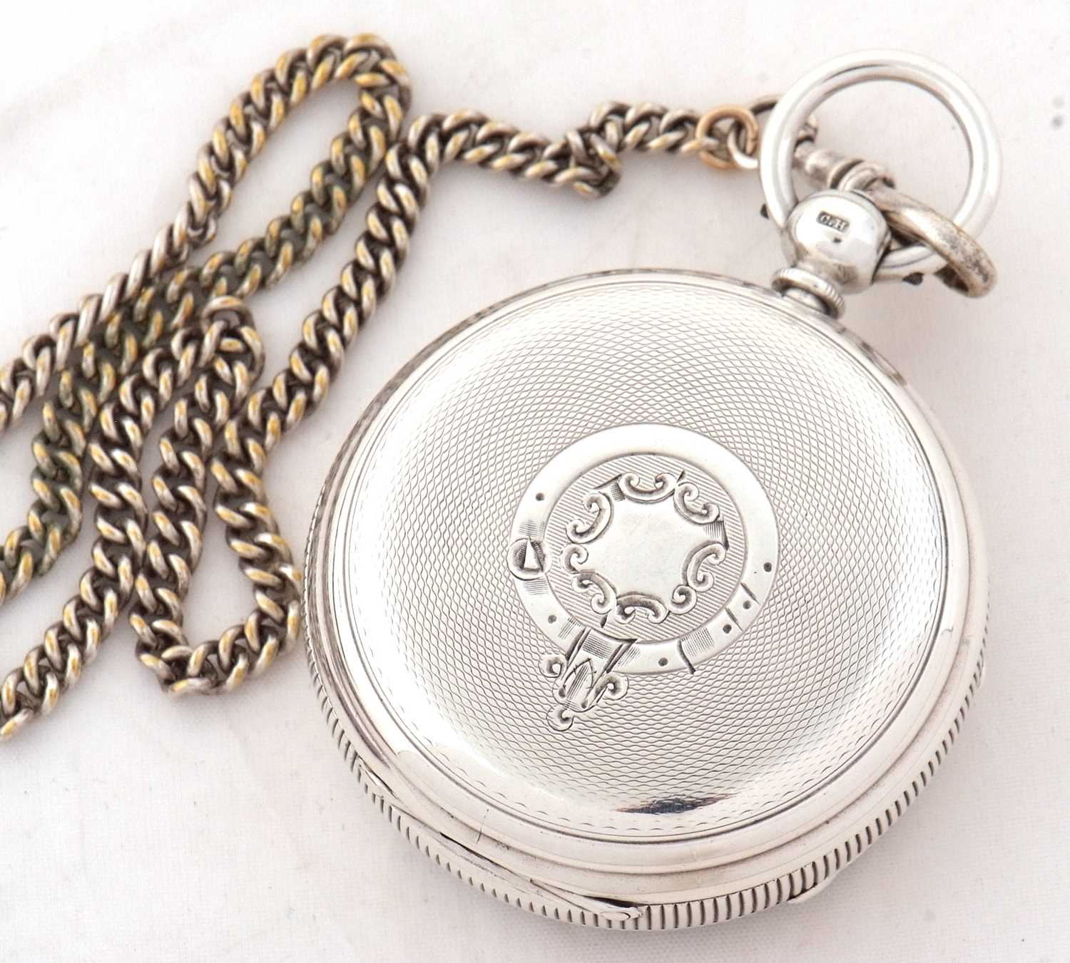 A silver cased Fusee pocket watch and chain, the pocket watch is hallmarked for Chester 1895 and - Image 5 of 5