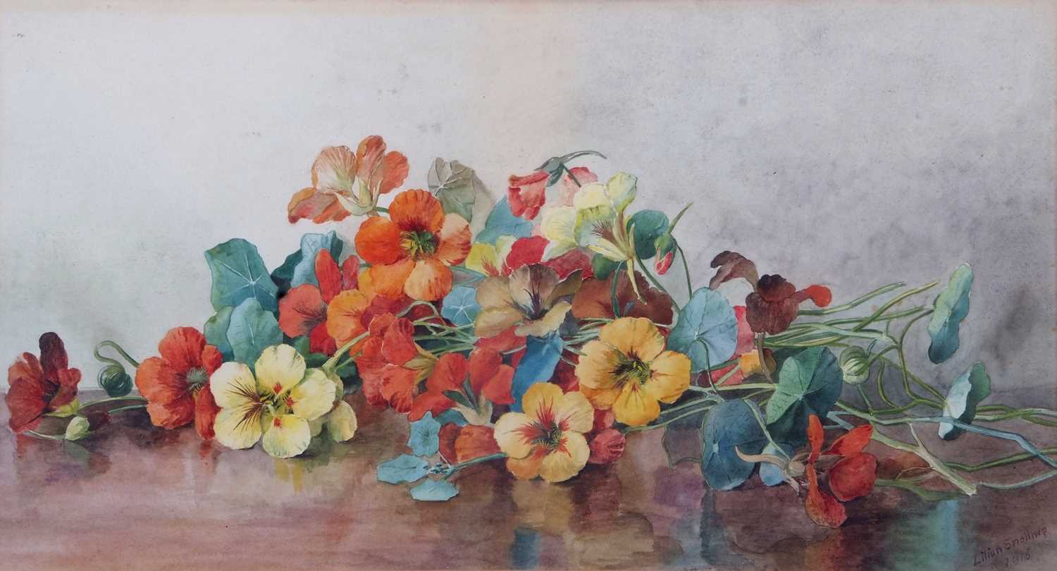 Lilian Snelling (British, 1879-1972), still life study of flowers, watercolour, signed and dated - Image 3 of 3