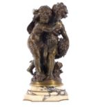 Auguste Moreau - Bronze study of two children with a bouquet of flowers, set on a stepped and turned