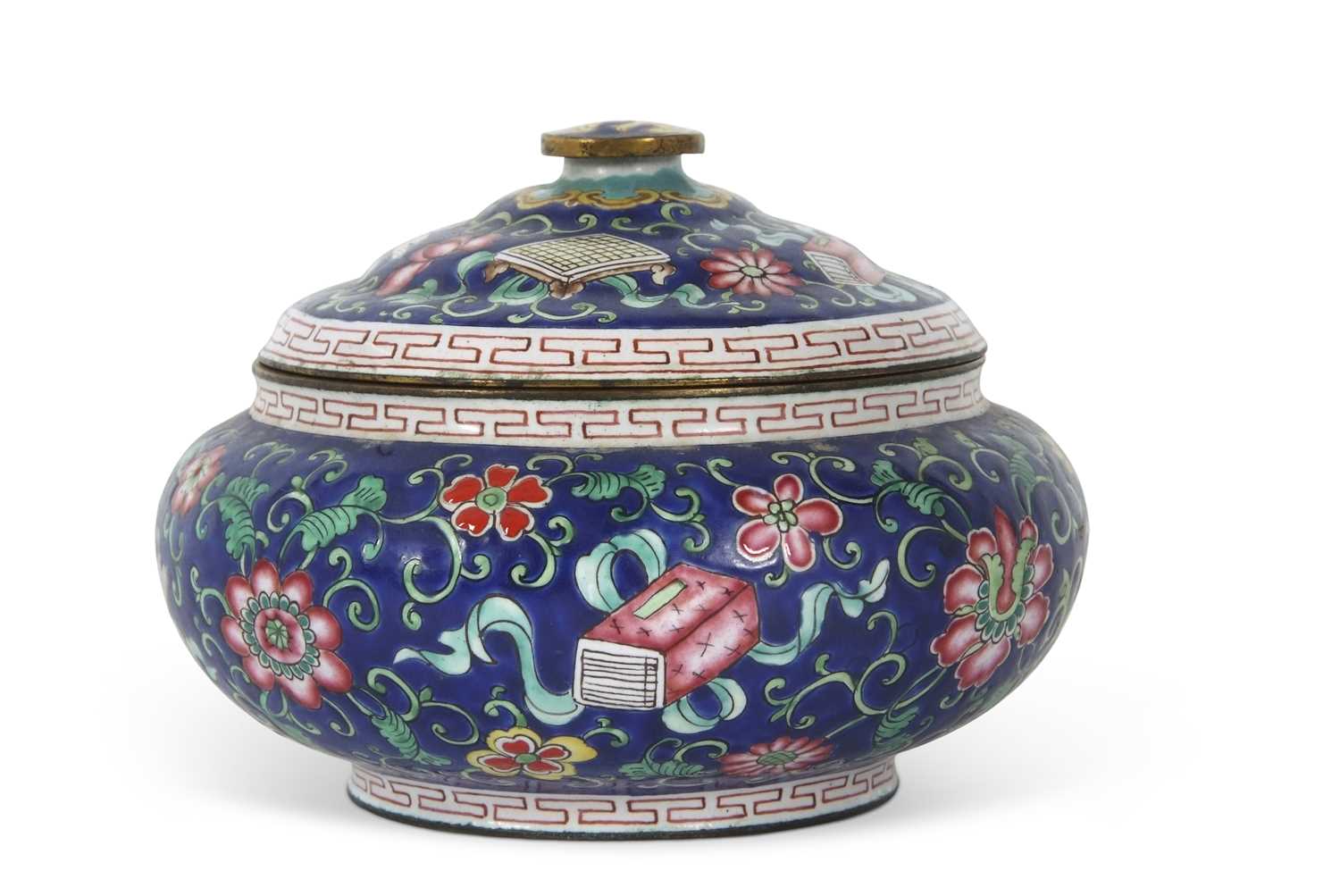 A late 19th/early 20th Century Cloisonne box and cover, the blue ground decorated with floral sprays - Image 9 of 9