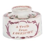 A rare Lowestoft porcelain " Trifle" inkwell c.1780 decorated with Curtis style floral sprays and