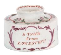 A rare Lowestoft porcelain " Trifle" inkwell c.1780 decorated with Curtis style floral sprays and