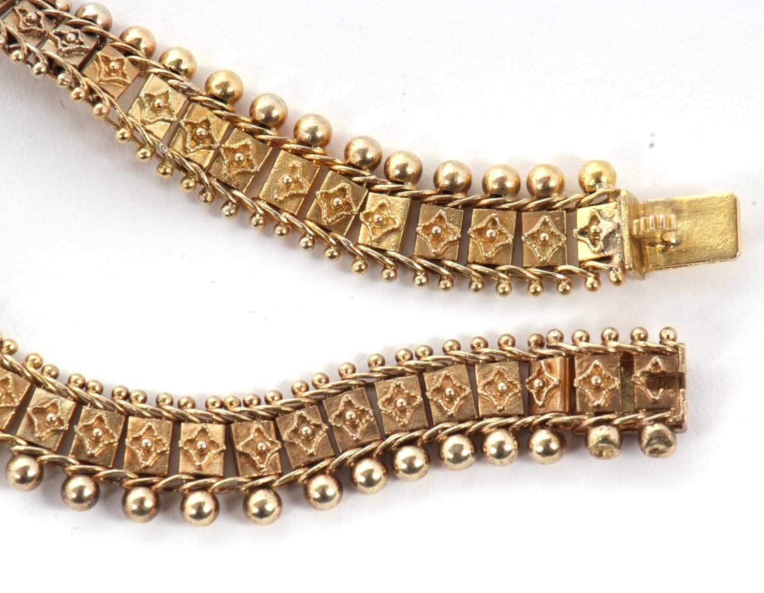 An Archeological revival necklace, the recatangular links with wirework detail to centre and an - Image 7 of 7