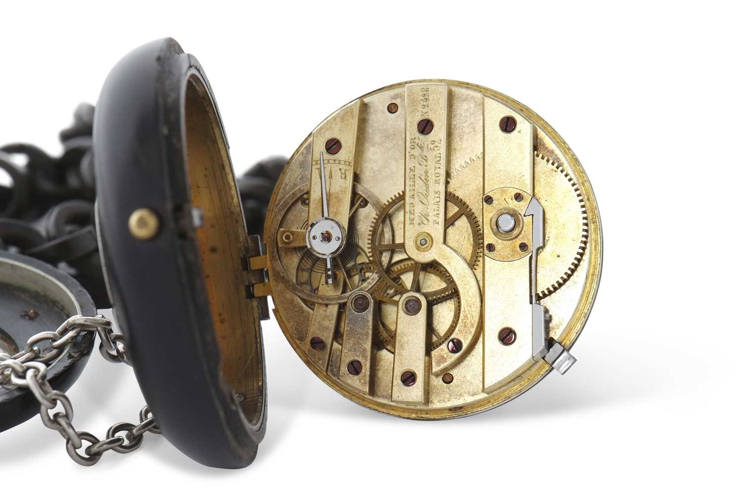 A French pocket watch cased in vulcanite along with a vulcanite watch chain, circa 1850, the - Image 3 of 5