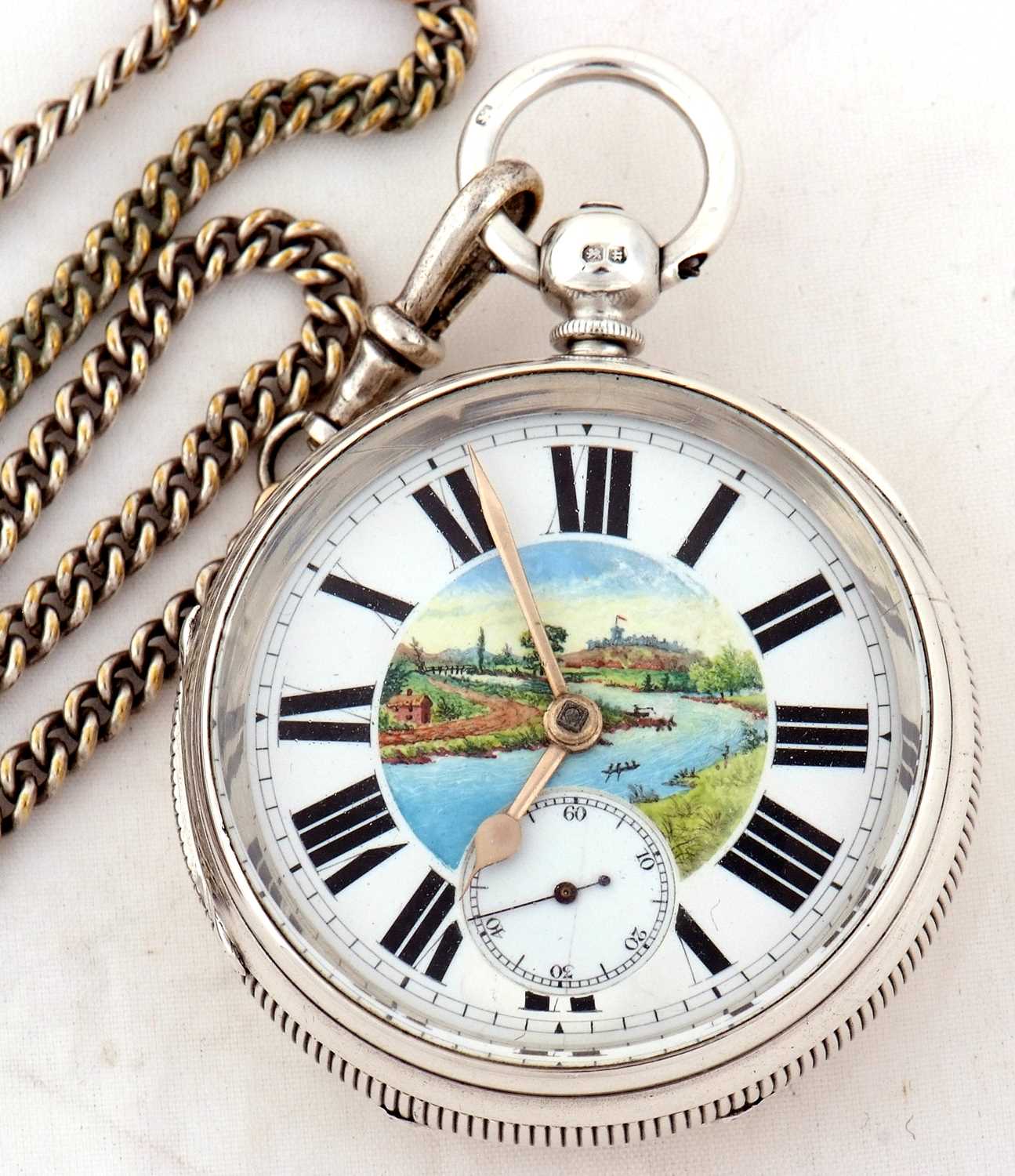 A silver cased Fusee pocket watch and chain, the pocket watch is hallmarked for Chester 1895 and - Image 4 of 5