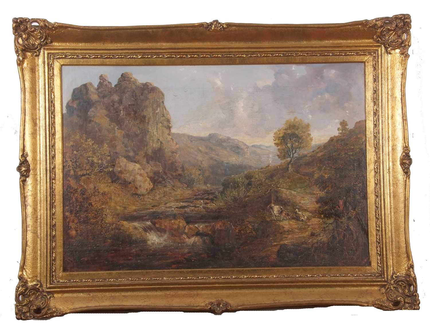 Continental School, circa 19th century, A mountainous landscape scene with figures by a river and - Image 2 of 5