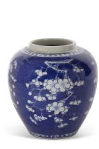 Chinese porcelain ginger jar 19th Century decorated with prunus on a blue ground