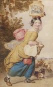 Thomas Heaphy RA (British,1775-1835), 'A girl with a basket of pigeons', watercolour and pencil,