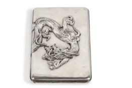 A Chinese Export silver card case circa 1900 of rectangular form embossed in high relief with a