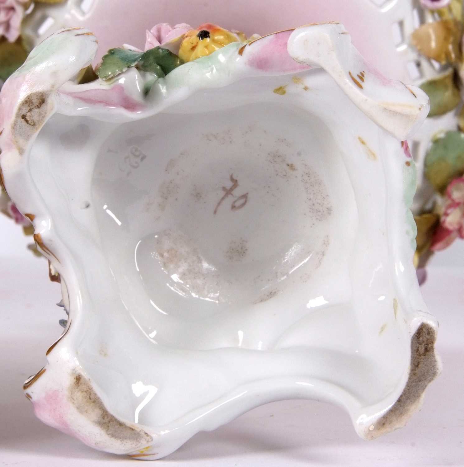 A continental porcelain centre piece modelled as a pierced basket with floral decoration on a tree - Image 9 of 9
