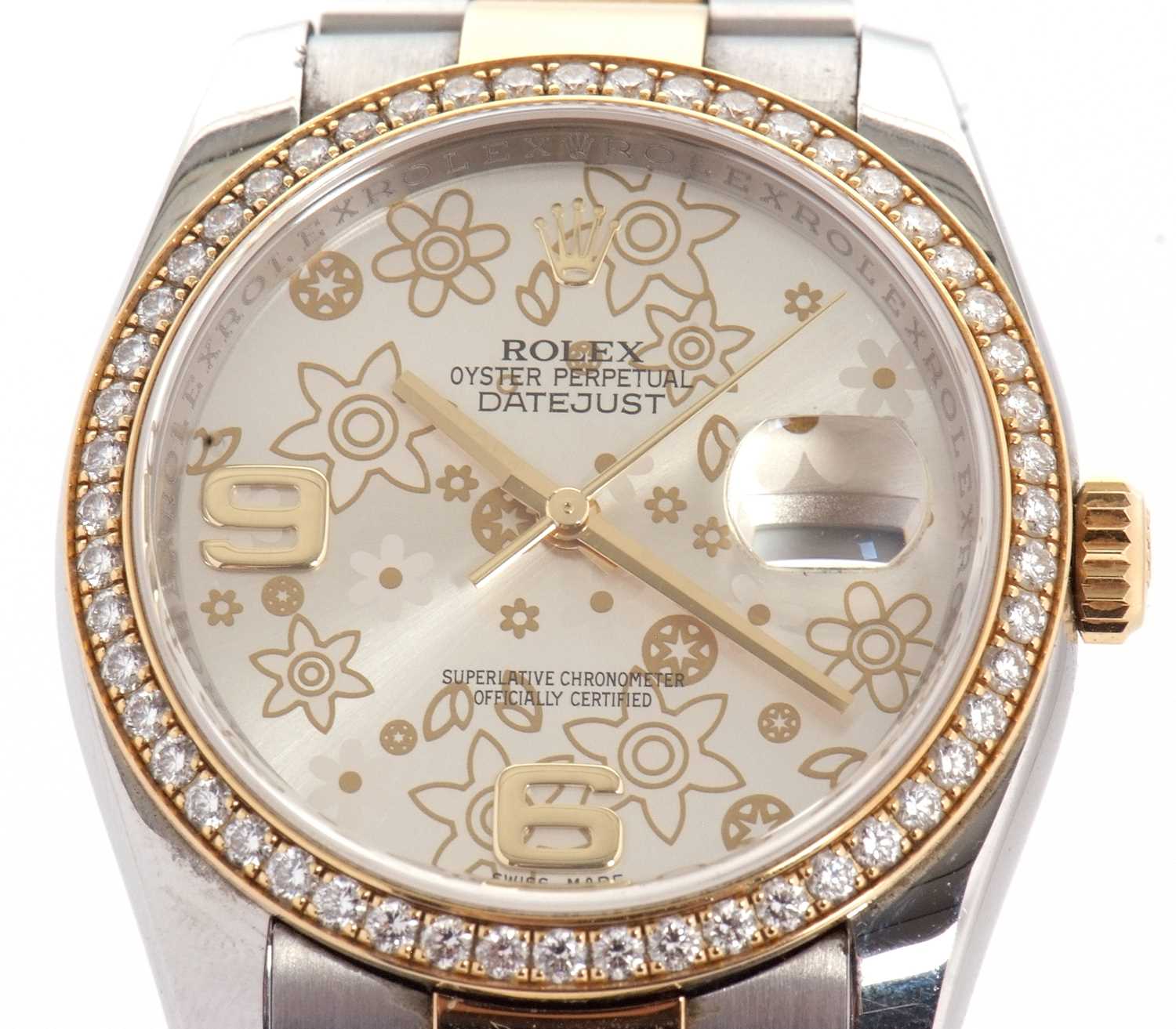 A Rolex Datejust 36, reference 116243, it has a two tone Oyster bracelet and a diamond bezel with - Image 6 of 18