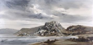 M D Barnfather (1934-) "Rocky Fortress" oil on canvas, signed lower left and dated 1969, approx.