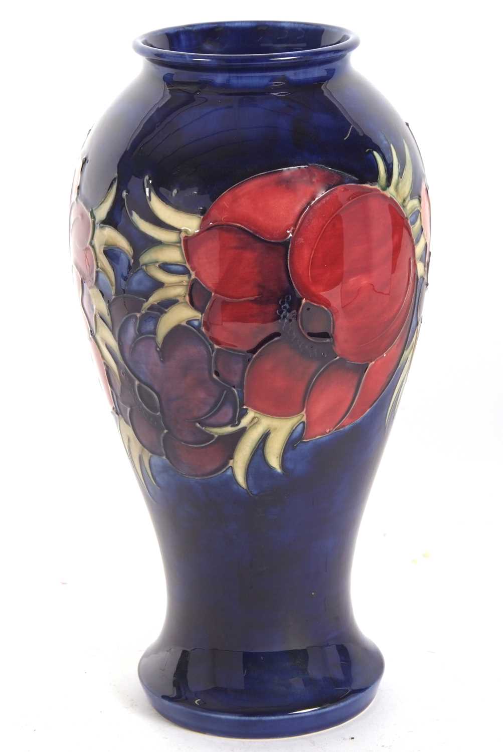 A large Moorcroft vase of baluster form, circa 1950's, the blue ground with two blind anemone - Image 3 of 4