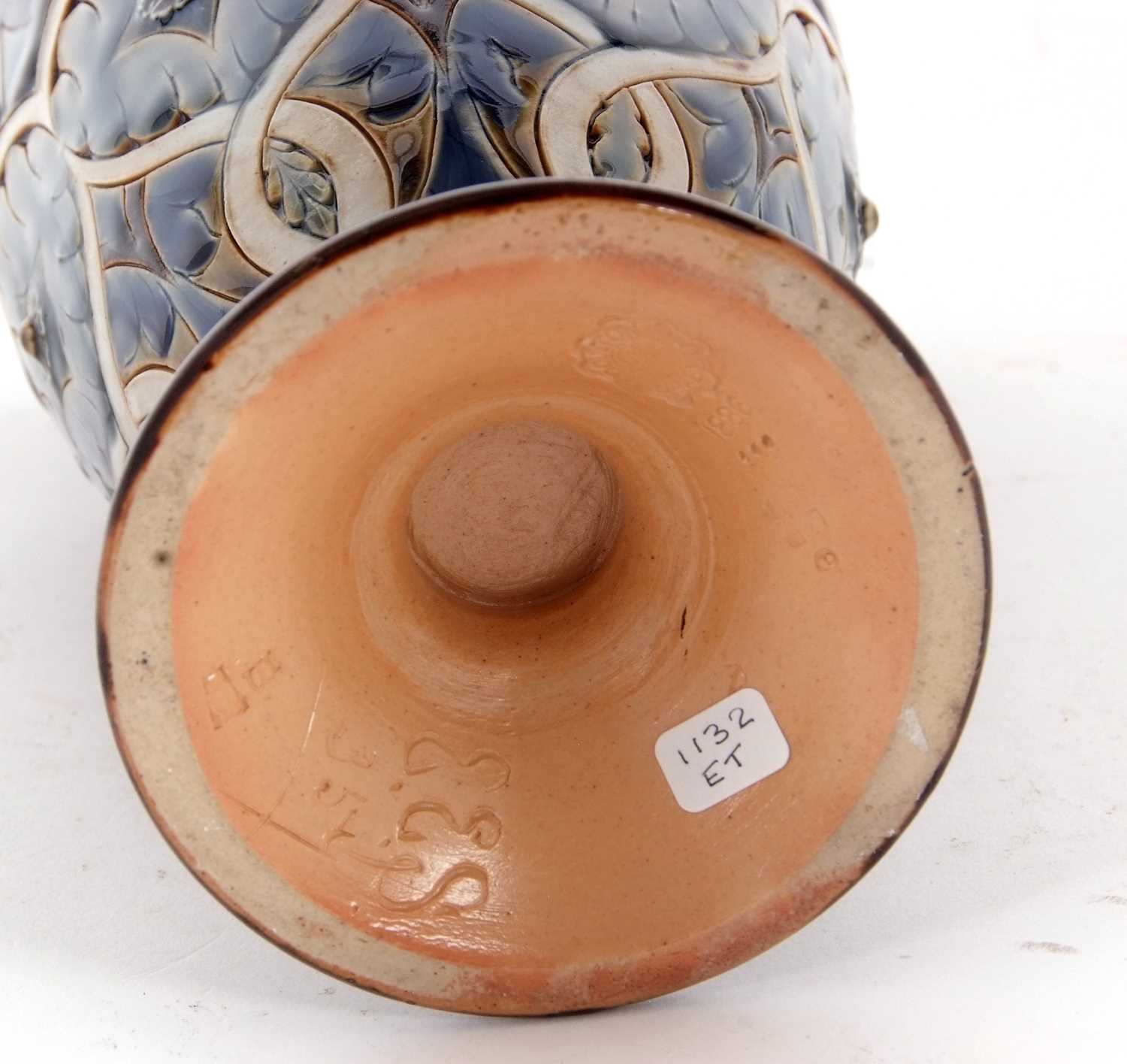 A Doulton Lambeth vase with incised geometric design, by Emily Stormer, 22cm high, factory mark - Image 5 of 6