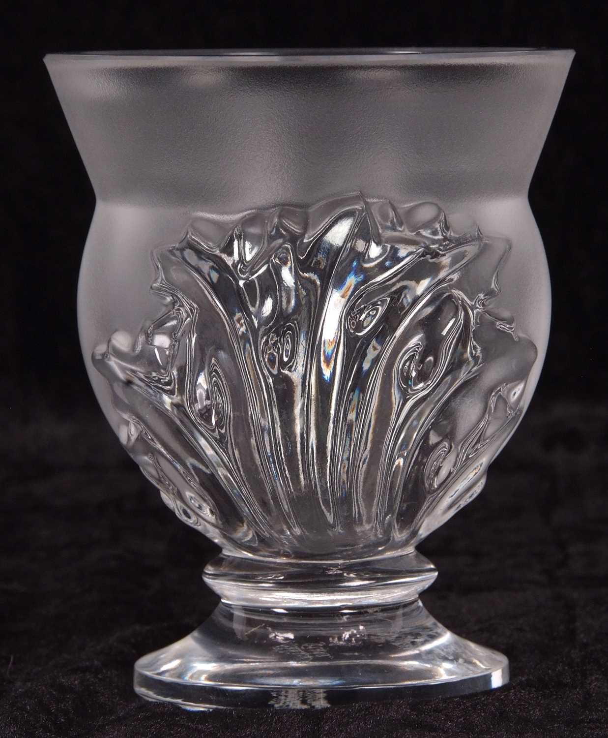 A Lalique frosted and clear glass vase of baluster shape, decorated in relief with leaf shaped - Image 3 of 6