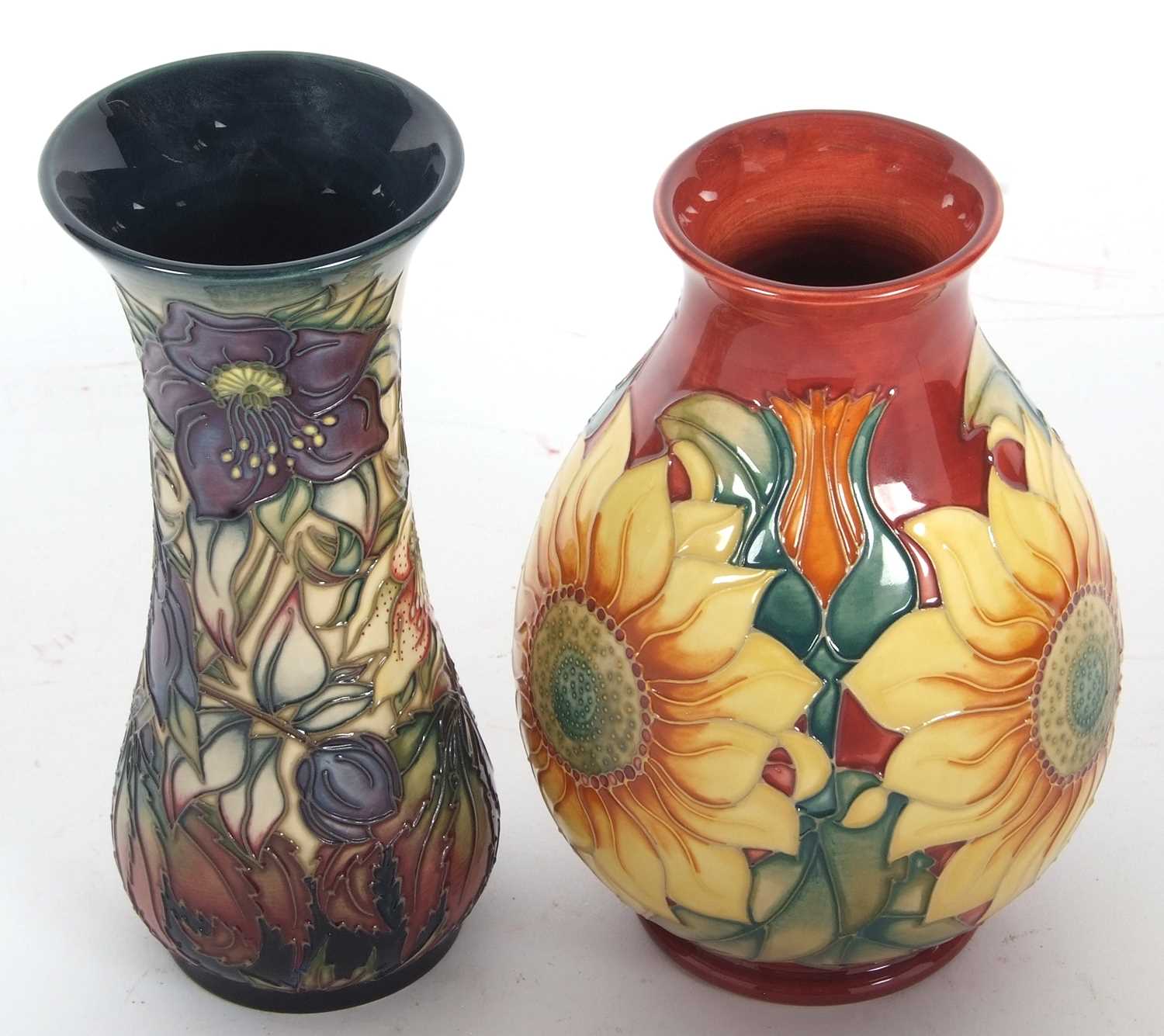 Two Moorcroft vases with modern designs, the first of baluster shape with sunflower design, and - Image 5 of 6