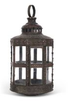 Late 18th Century Dutch copper framed and glazed lantern decorated with repousse and figural detail,