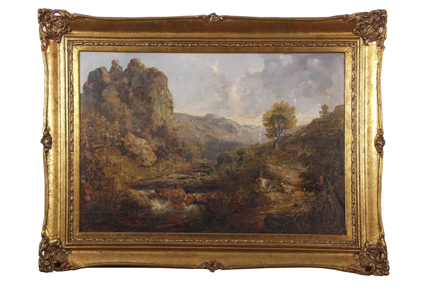 Continental School, circa 19th century, A mountainous landscape scene with figures by a river and - Image 5 of 5