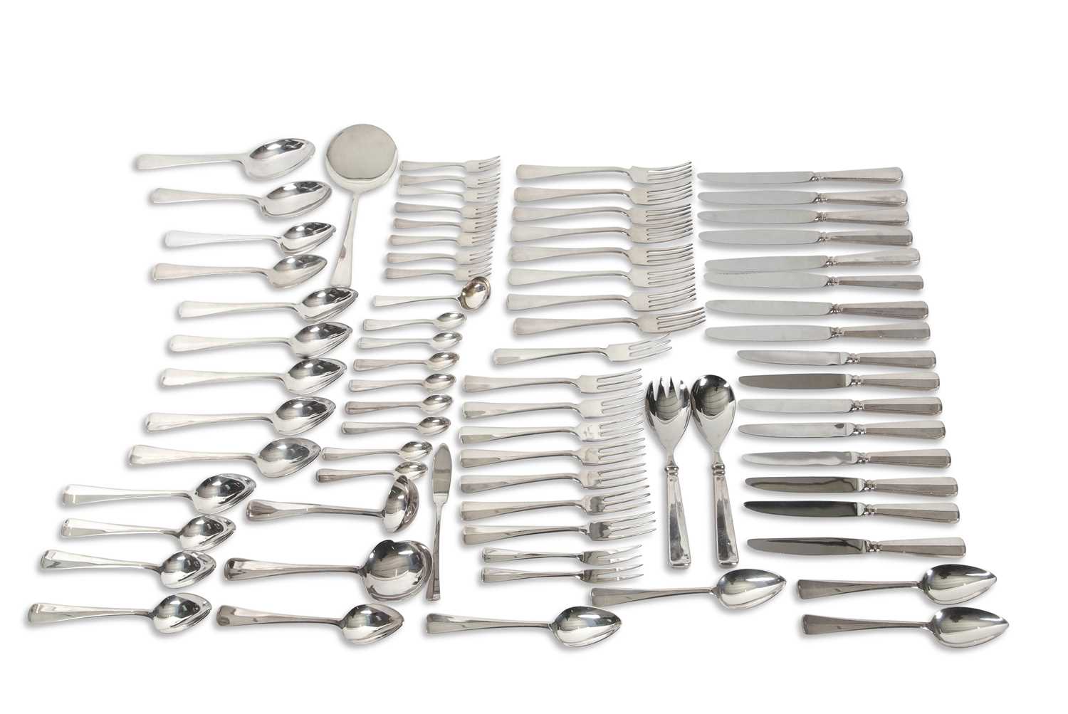 Dutch 999 silver flatware by M J Gerritson, Haagsch Lofje Pattern, 76 pieces comprising two