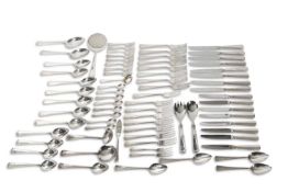 Dutch 999 silver flatware by M J Gerritson, Haagsch Lofje Pattern, 76 pieces comprising two