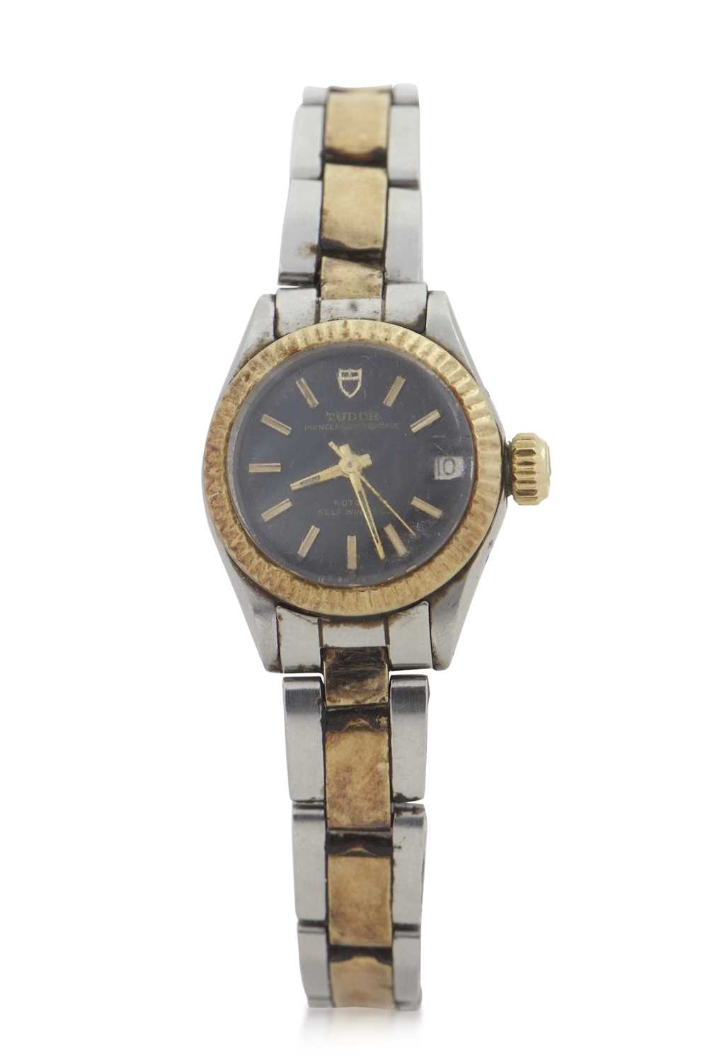 A ladies Tudor Princess Oyster date, it has an automatic movement, a Rolex stamped bracelet clasp