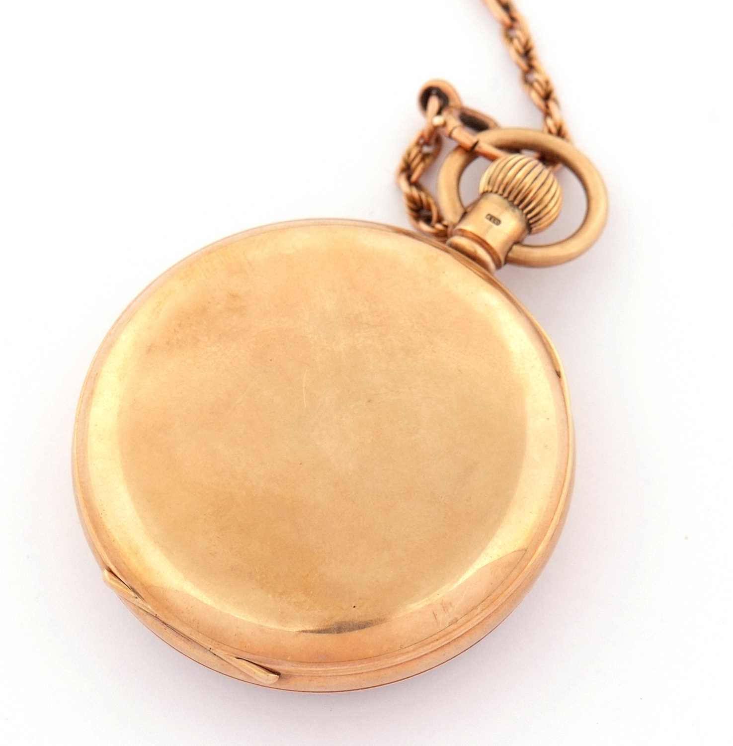 A 9ct gold J W Benson pocket watch with a 9ct gold trombone link chain, the pocket watch has a - Image 6 of 9