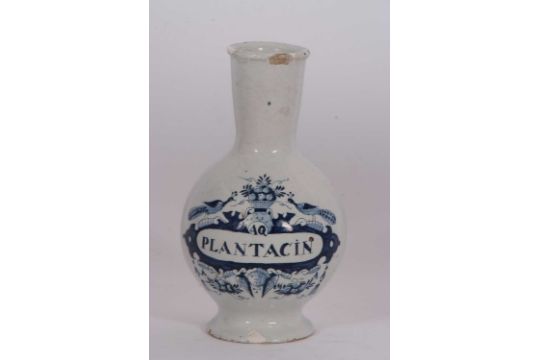 An 18th /19th Century Delft jar probably Dutch with central cartouche in blue and white 27cm high - Image 2 of 9