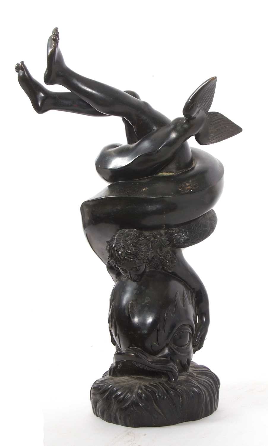 Italian hollow bronze model of a girl astride a dolphin in Art Nouveau style, signed Sab De - Image 4 of 9