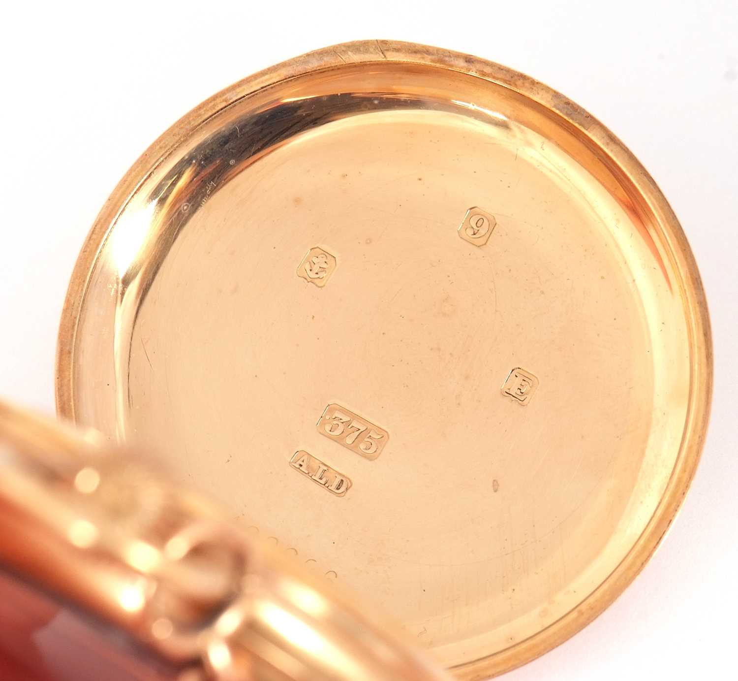 A 9ct gold J W Benson pocket watch with a 9ct gold trombone link chain, the pocket watch has a - Image 7 of 9