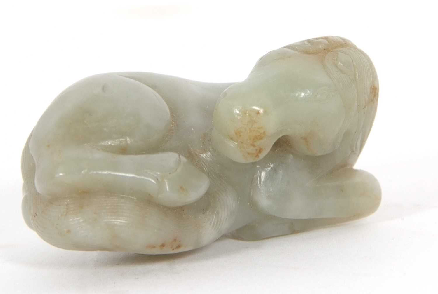 A jade carving of a horse with some brown occlusions, 6cm long - Image 5 of 5