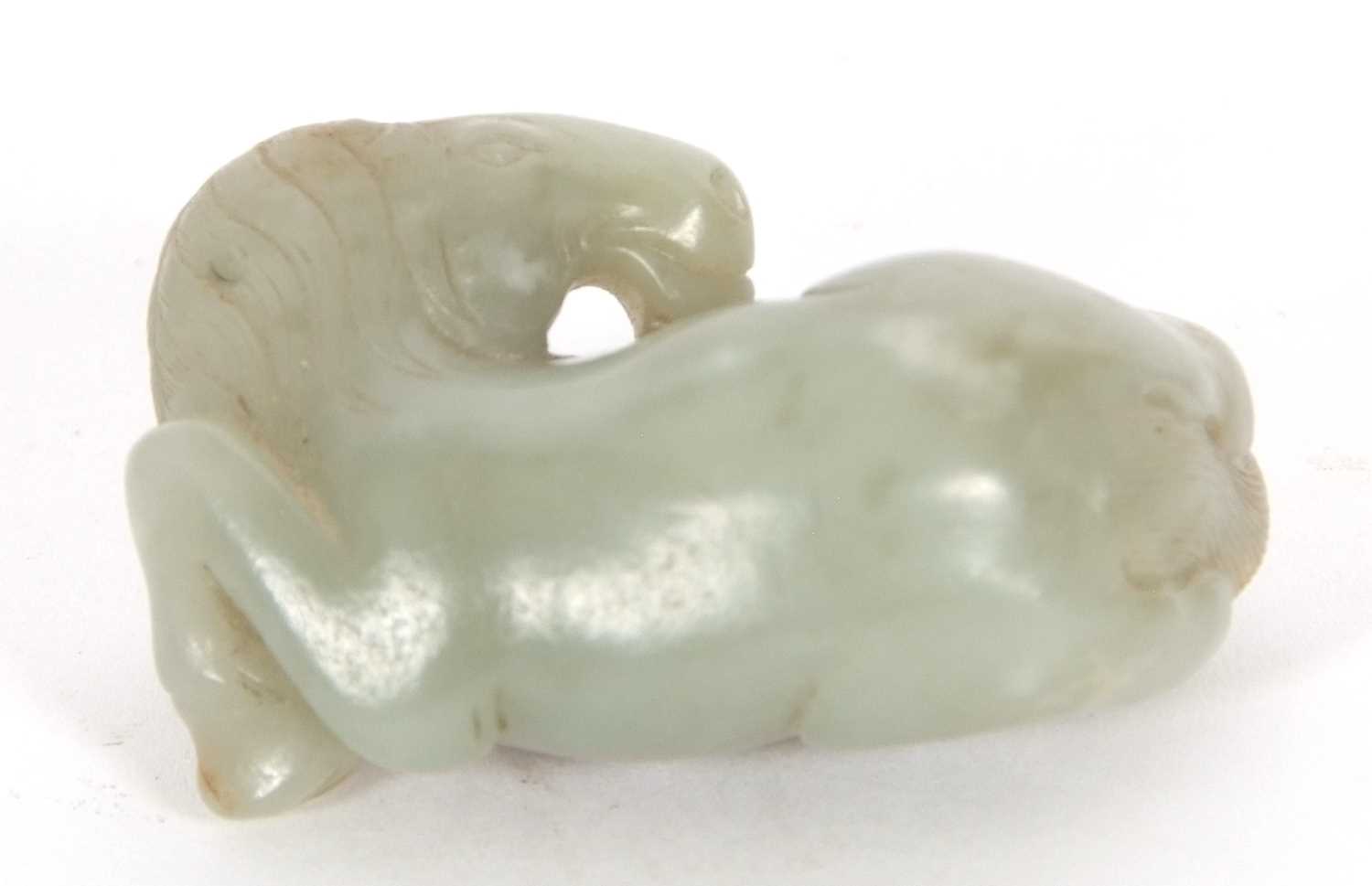 A jade carving of a horse with some brown occlusions, 6cm long - Image 4 of 5