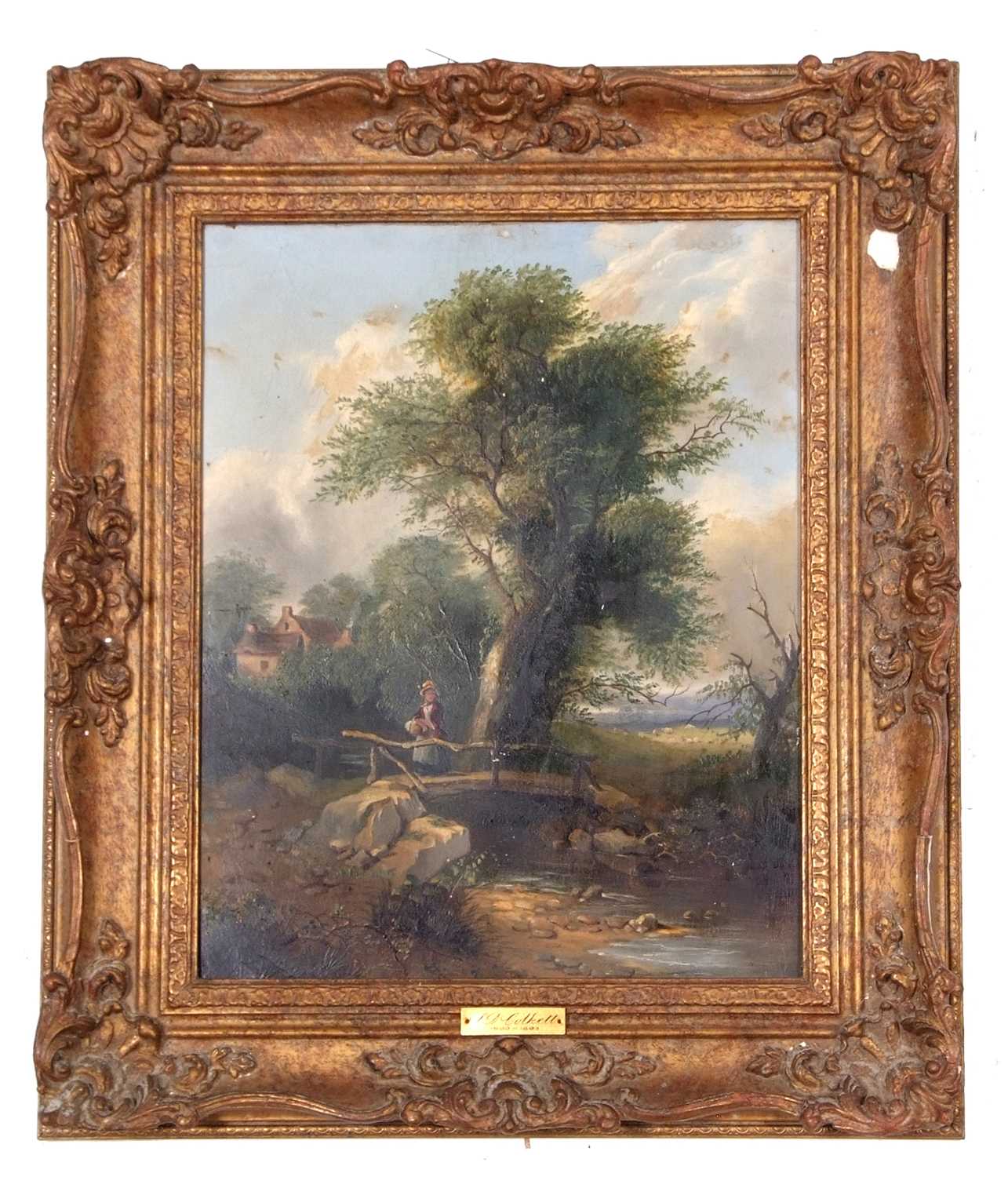 Samuel David Colkett (1806-1863), Landscape with a lady on a bridge, oil on board, unsigned, - Image 3 of 3