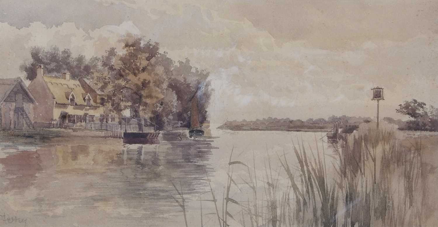 British School, 20th century, Horning Ferry, watercolour, 26x49cm, framed and glazed.