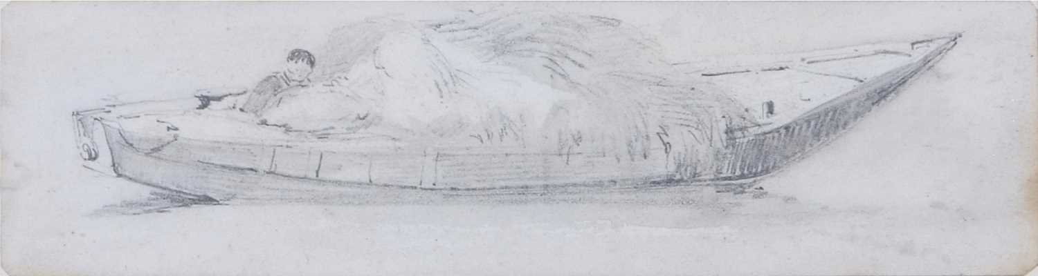 Attributed to John Sell Cotman (British,1782-1842), Hay Boat with seated figure, pencil on paper,