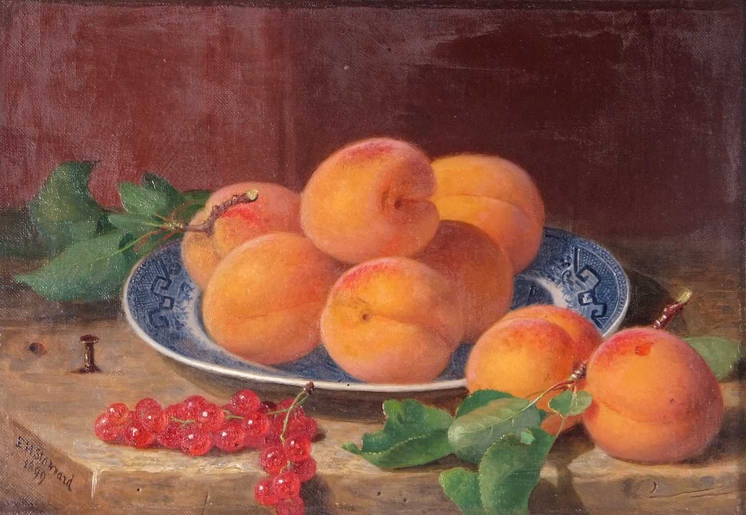 Eloise Harriet Stannard (1829-1915) Pair of still life studies of peaches and red currants on willow - Image 4 of 11