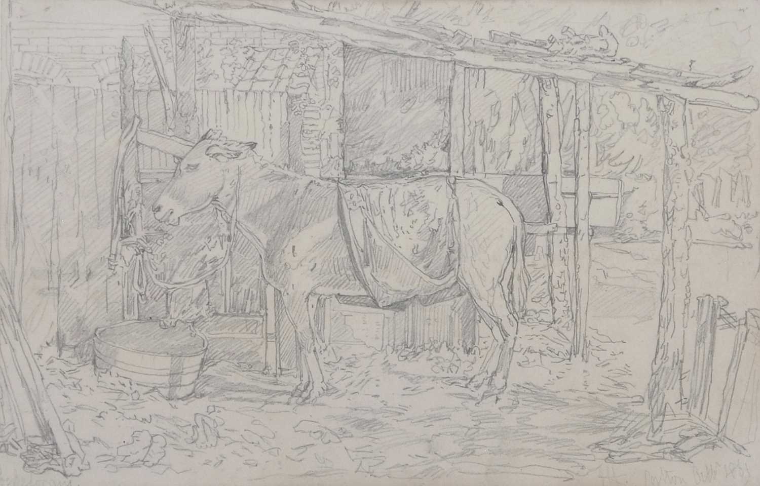 John Joseph Cotman (British,1814-1878), 'Donkey in a Shed', pencil on paper, initialed JJC lower