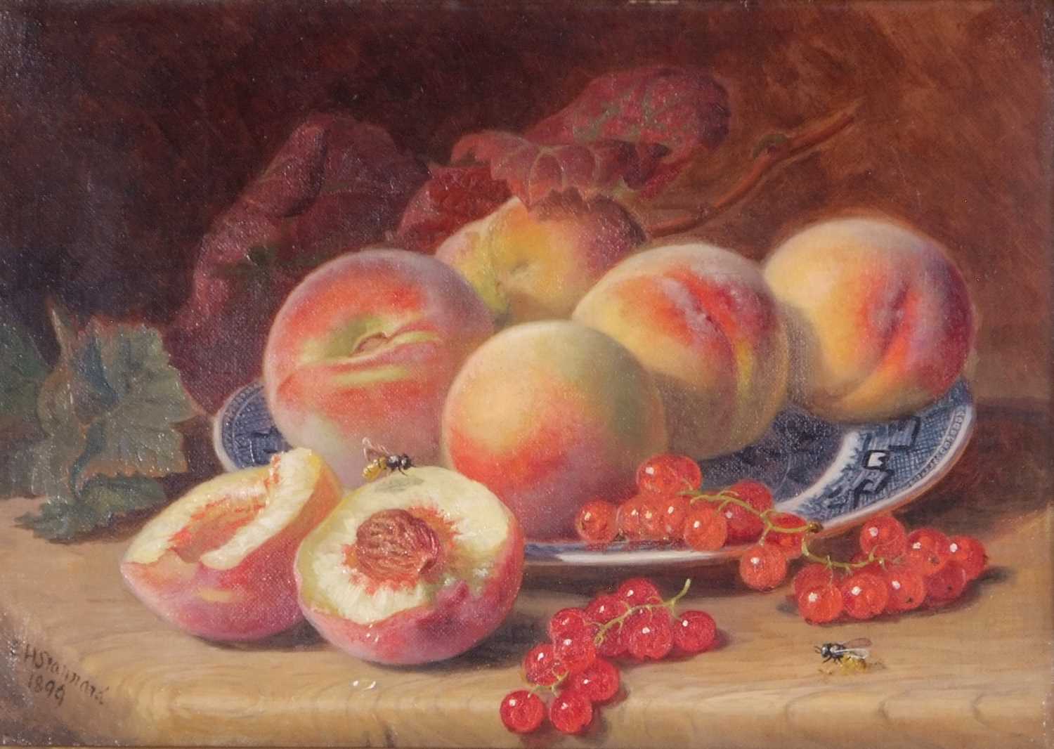 Eloise Harriet Stannard (1829-1915) Pair of still life studies of peaches and red currants on willow - Image 11 of 11