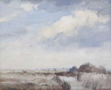 Ian Houston (British,1934-2021), "North Norfolk Marshland", oil on board, signed, 21x26cm, framed