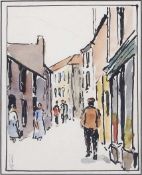 Roland Fisher (British,1885-1969), Continental street scene, watercolour, signed,13x19cm, framed and