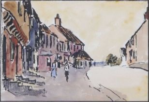 Roland Fisher (British,1885-1969), Continental street scene, watercolour and ink, signed,13x19cm,