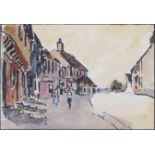 Roland Fisher (British,1885-1969), Continental street scene, watercolour and ink, signed,13x19cm,